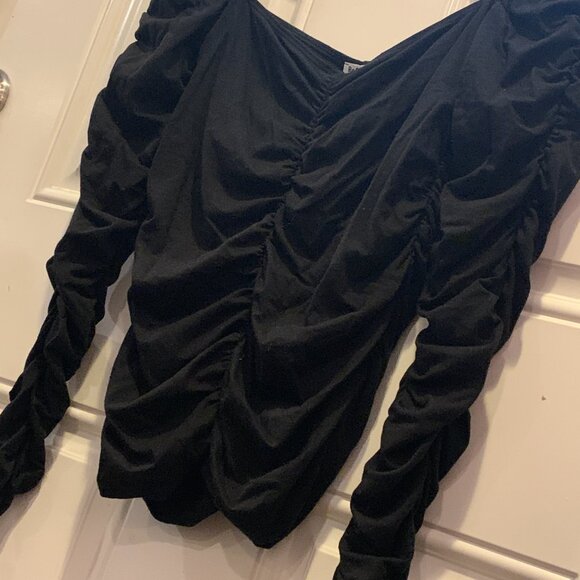 Reformation Black Ruched Long Sleeve Fitted Blouse Top Size M - Picture 2 of 6